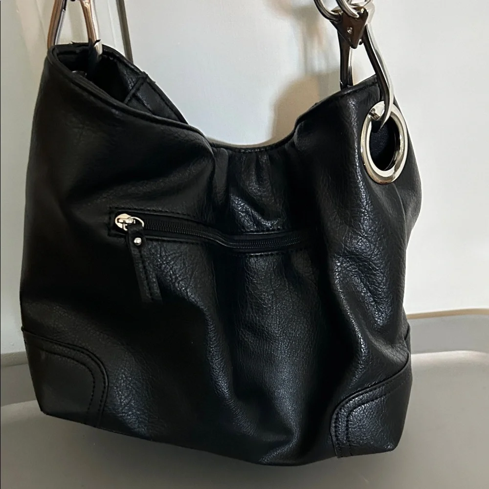 Elegant Alyssa Black Hobo Bag with Silver Buckle Details - Picture 2 of 6